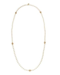 CZ Ball Endless Pearl Necklace, 34L