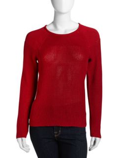 Long Sleeve Cable Knit Zip Sweater, Cranberry