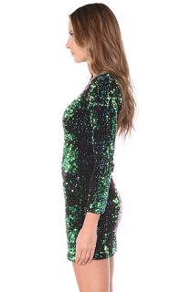 Motel Dress Gabby Glitzy Sequin Long Sleeve in Green