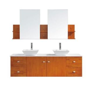 Virtu USA Clarissa 72 in. Double Basin Vanity in Honey Oak with Artificial Stone Vanity Top and Mirror in White MD 415 S HO