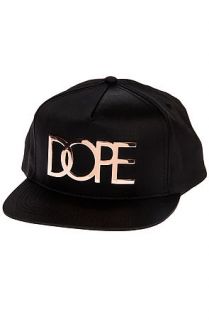DOPE Hat Large Rose Gold Metal Logo Snapback in Black