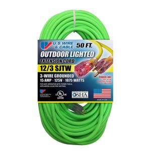U.S. Wire & Cable 50 ft. 12/3 Fluorescent Lighted Extension Cord   Green 96050GRL