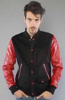 Joyrich The Duo Color Varsity Jacket in Black Red