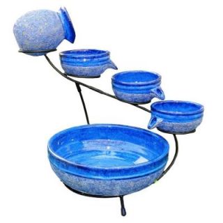 Smart Solar Ceramic Blueberry Solar Cascade Fountain with Rustic Blue Finish 23967R01