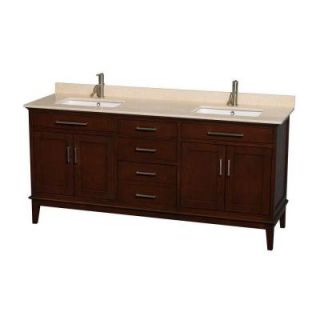 Wyndham Collection Hatton 72 in. Double Vanity in Dark Chestnut with Marble Vanity Top in Ivory and Square Sinks WCV161672DCDIVUNSMXX