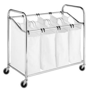 Chrome and Canvas 4 Section Laundry Cart Sorter 6097 3529 BB