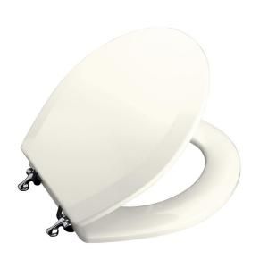KOHLER Triko Molded Toilet Seat, Round, Closed front with Cover and Polished Chrome Hinge in Biscuit K 4726 T 96