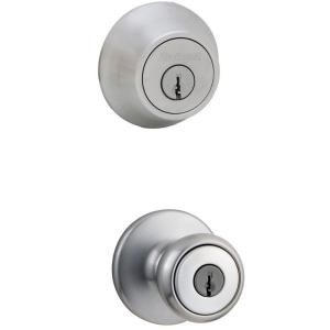 Kwikset 690 Tylo Satin Chrome Entry Knob and Single Cylinder Deadbolt Combo Pack 690T 26D RCAL RCS