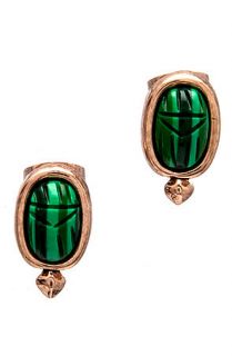House of Harlow 1960 Earrings Khepri Studs with Malachite Color Scarabs and Rose Gold