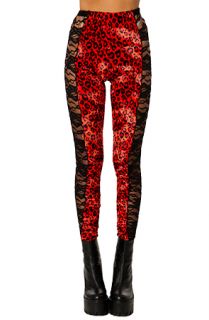 MARIALIA Lace Panel Red Cheetah Leggings