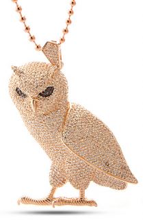 King Ice King Ice Rose Gold CZ Owl Necklace