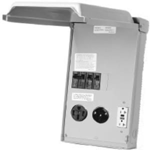 GE 100 Amp 3 Space 3 Circuit 240 Volt Unmetered RV Outlet Box with 50/30/20 Amp GCFI Circuit Protected Receptacles GE1LU532SS