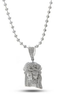 King Ice Silver Micro Mini Jesus Sterling Silver Necklace