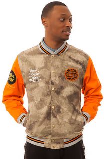 Crooks and Castles Jacket Brawler's Stadium in Desert Camo & Tangerine Orange