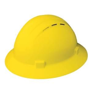 Americana 4 Point Plastic Mega Ratchet Suspension Vent Full Brim Hard Hat in Yellow 19432