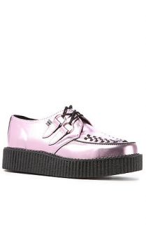 T.U.K. Shoe Sole Creeper in Pastel Pink Metallic Leather
