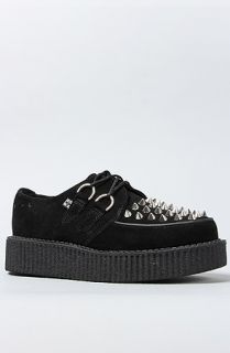 T.U.K. The Low Sole Creeper in Black Suede and Silver Spikes