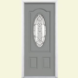 Masonite Chatham Three Quarter Oval Lite Painted Smooth Fiberglass Entry Door with Brickmold 36867