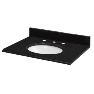 Pegasus 49 in. W Granite Vanity Top in Black with White Bowl and 8 in. Faucet Spread in Midnight Black 49888