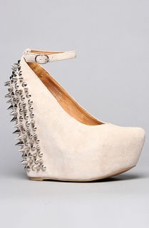 Jeffrey Campbell The Spike Aubrey Shoe in Nude Suede and Silver