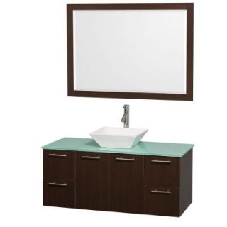 Wyndham Collection Amare 48 in. Vanity in Espresso with Glass Vanity Top in Aqua and White Porcelain Sink WCR410048ESGRD28WH