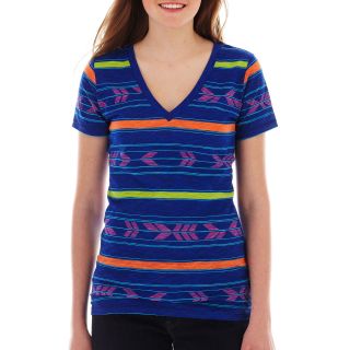 ARIZONA Short Sleeve V Neck Tee, Blue, Womens