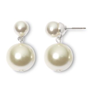 Vieste Silver Tone Pearlized Glass Bead Bobby Drop Earrings, White