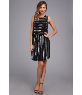 Vince Camuto S/L Inkblot Stripe Tie Waist Dress Womens Dress (Black)
