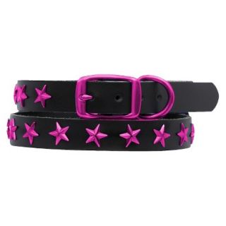 Platinum Pets Black Genuine Leather Dog Collar with Stars   Raspberry (11  