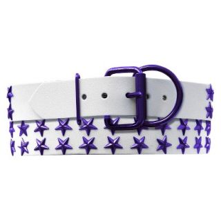 Platinum Pets White Genuine Leather Dog Collar with Stars   Purple (20 24)