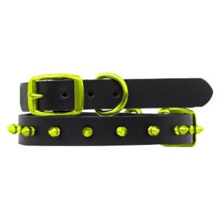 Platinum Pets Black Genuine Leather Dog Collar with Spikes   Corona Lime (9.5  