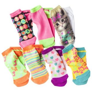 Xhilaration Girls 7pk Low Cut Kitty Patterned Socks   Assorted 9 2.5