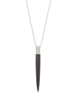 Gray Agate Long Spike Necklace, White Gold Plate