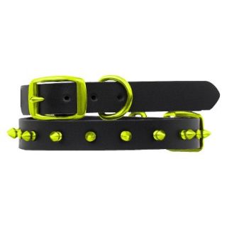 Platinum Pets Black Genuine Leather Dog Collar with Spikes   Corona Lime (17 