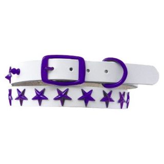 Platinum Pets White Genuine Leather Dog Collar with Stars   Purple (17 20)