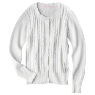 Cherokee Girls School Uniform Cable Knit Button Down Cardigan   True White XS