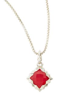 Studded Square Pendant Necklace, Raspberry