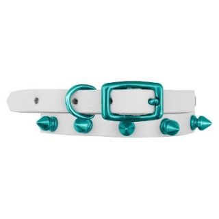 Platinum Pets White Genuine Leather Cat and Puppy Collar with Spikes   Teal (7.