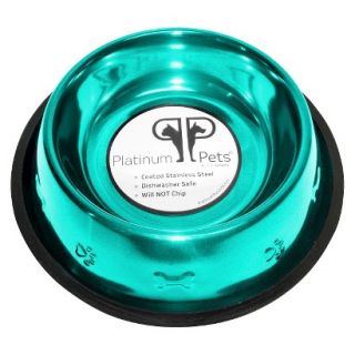 Platinum Pets Stainless Steel Embossed Non Tip Dog Bowl   Teal (3 Cup)