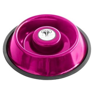 Platinum Pets Stainless Steel Non Embossed Slow Eating Bowl   Raspberry