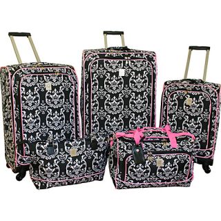 Damask 5 Piece Spinner Luggage Set Black Pink   Jenni Chan Luggage Se