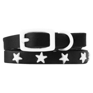 Platinum Pets Black Genuine Leather Cat and Puppy Collar with Stars   White (7.