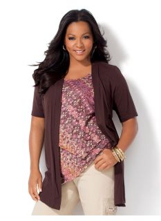 Catherines Plus Size Cafe Cardigan   Womens Size 0X, Coffee Bean