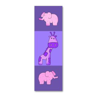 Kid's Bookmark Elephant Giraffe Pink Purple Business Card Template