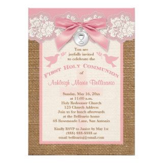 PRINTED BOW & CHARM First Holy Communion Invite