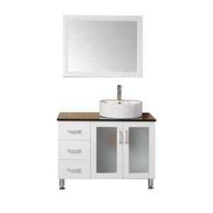 Design Element Malibu 39 in. W x 22 in. D x 34 in. H Vanity in White with Tempered Glass Vanity Top and Mirror in Black DEC066B W
