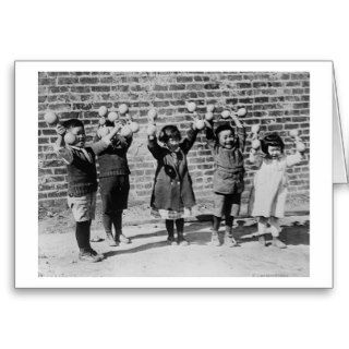 Five Asian Children holding up Barbells Card