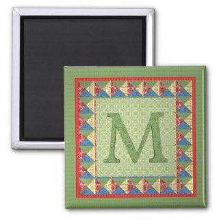 Letter M 'Fabric Quilt' Style Initial and Pattern Refrigerator Magnet