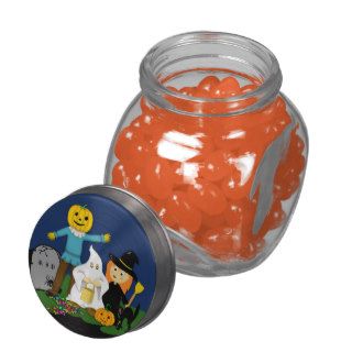 Trick or Treat Cute Halloween Kids in Costumes Glass Jars