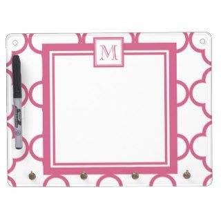 Hot Pink White Quatrefoil  Your Monogram Dry Erase Whiteboard